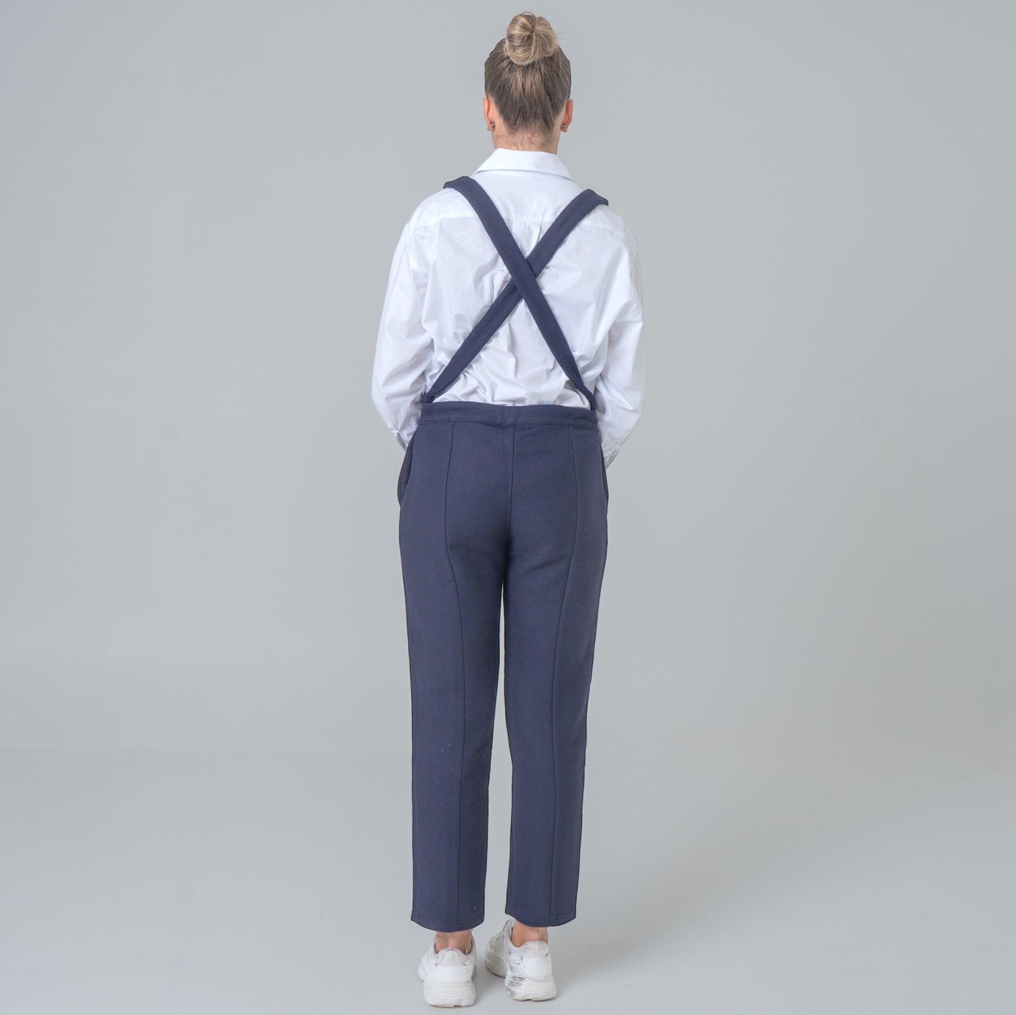 Navy tweed suspender pants