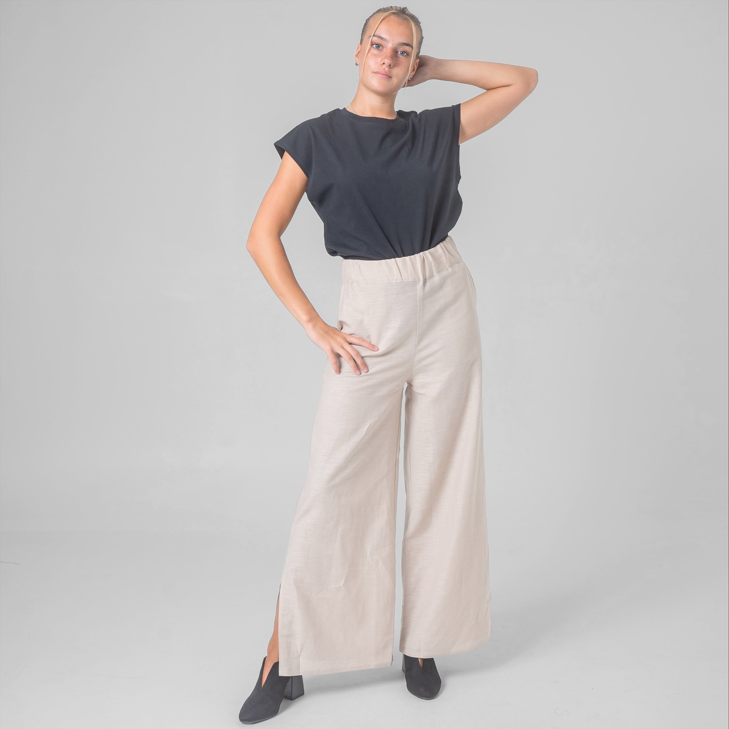 Sand cotton and linen slit pants